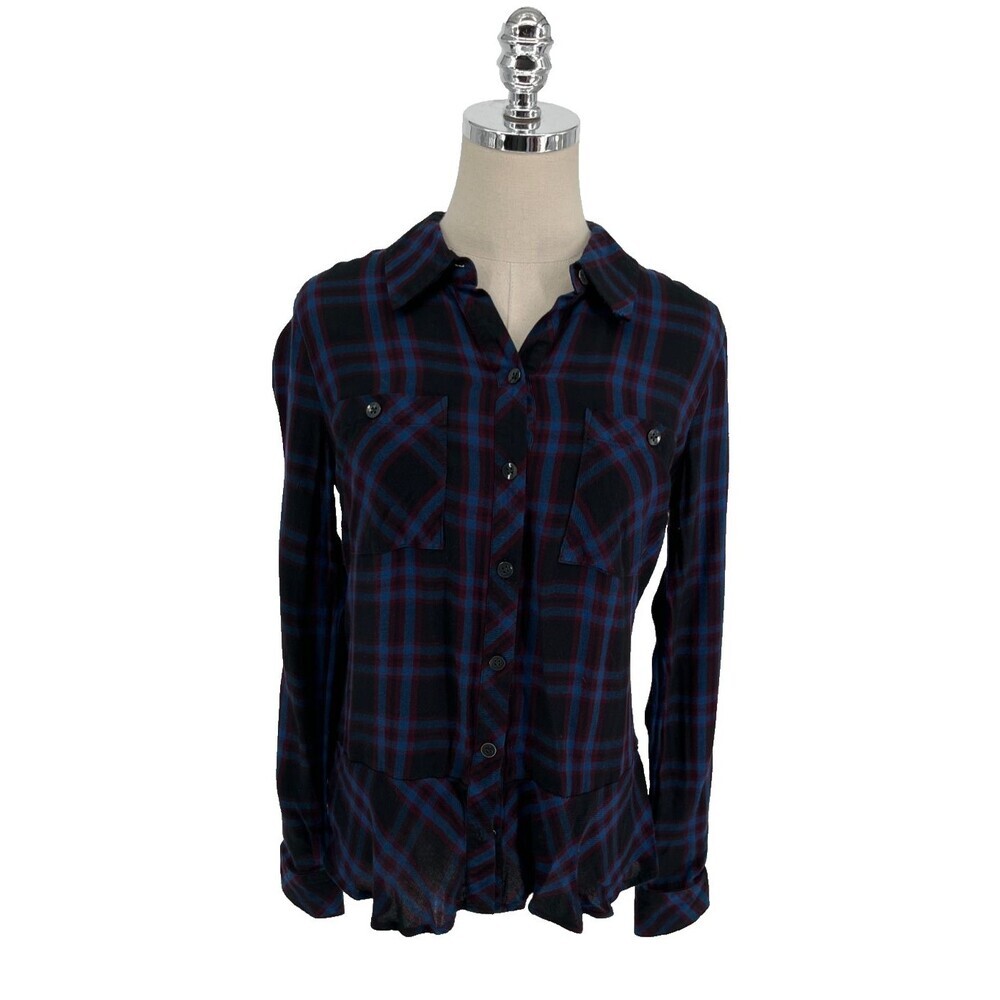Cabi Button-Down Top Women's Size Small Moody Plaid 3431 Peplum Dark Academia